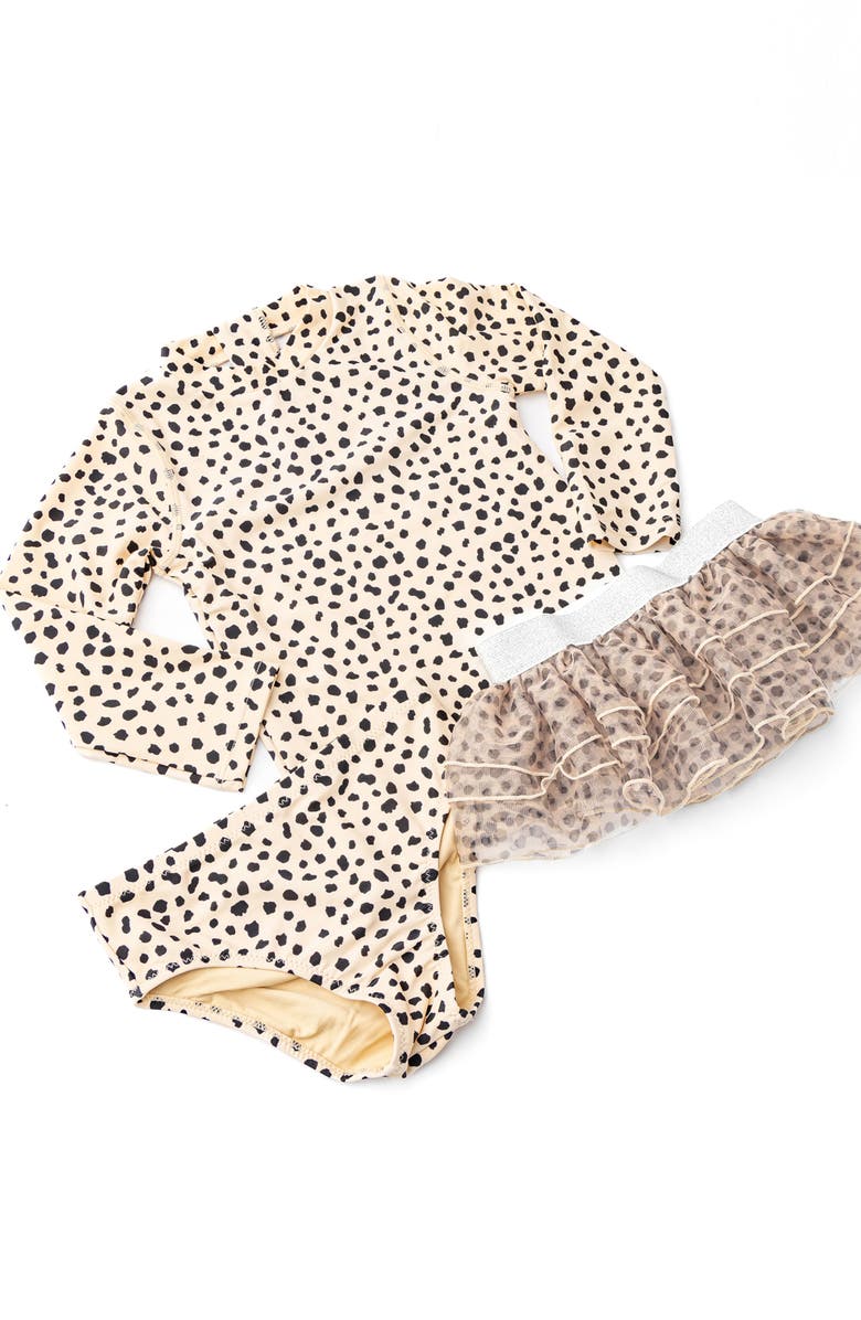 Shade Critters Long Sleeve Two-Piece Rashguard Swimsuit & Cover-Up Skirt Set, Alternate, color, Honey Brown