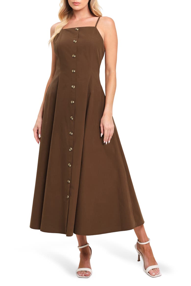 Sleevless Cotton Midi Dress, Main, color, CHOCOLATE