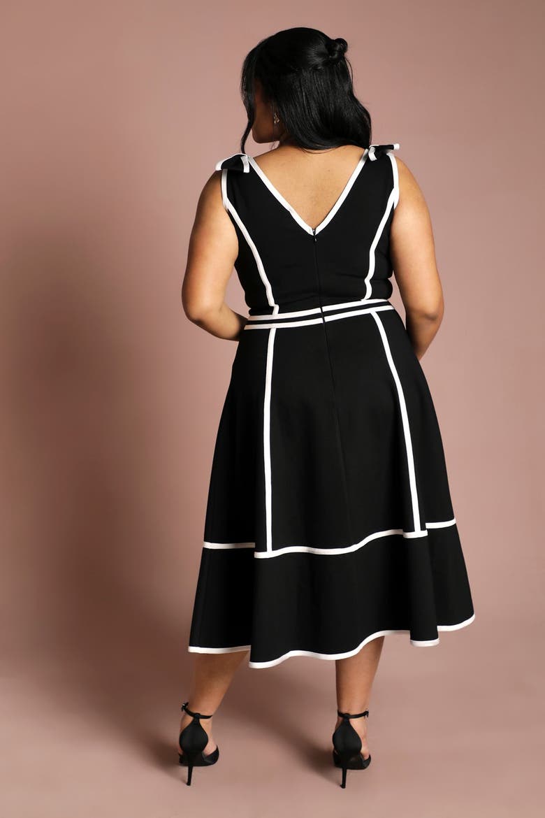 Plus Ponte V-Neck Midi Dress, Alternate, color, Black