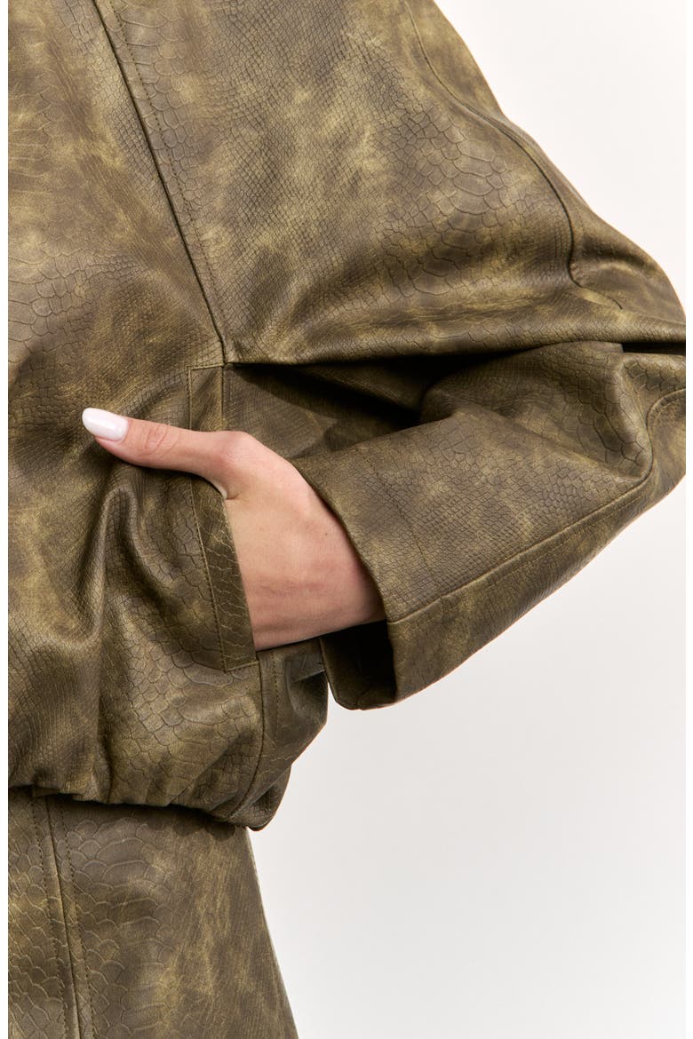 Margot Croc Embossed Faux Leather Bomber Jacket, Alternate, color, OLIVE