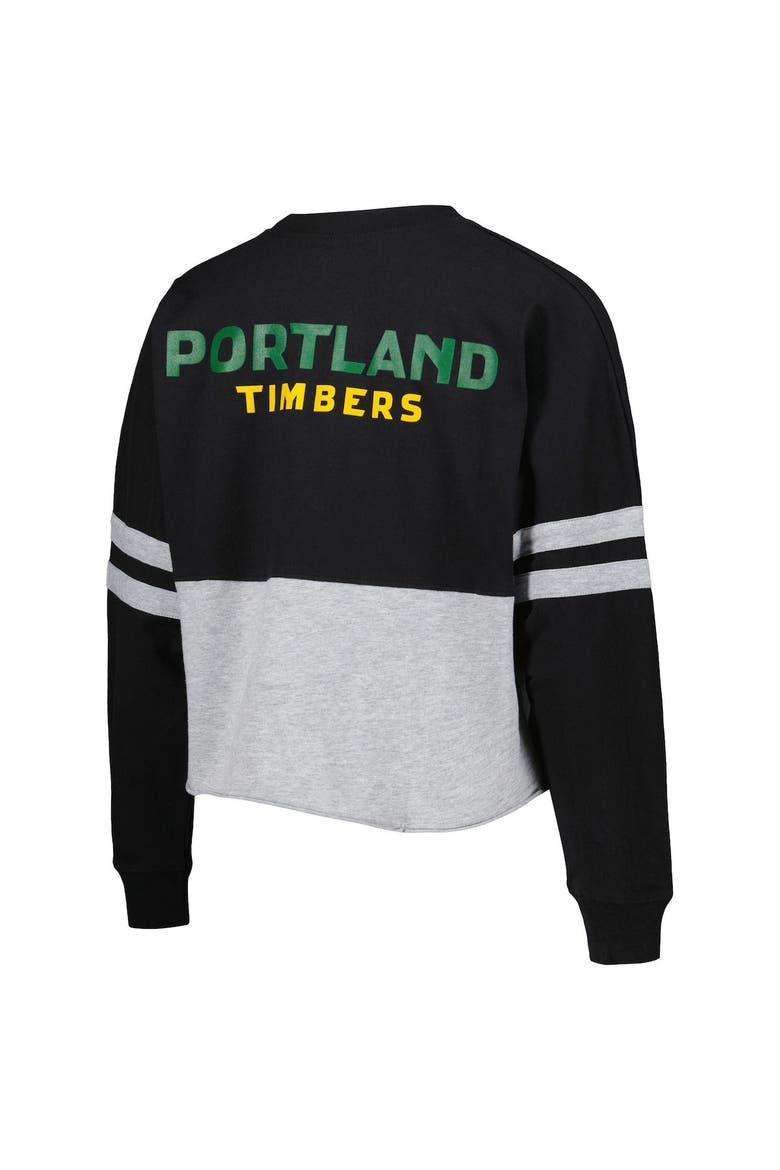 Women's Black/Heather Gray Portland Timbers Cropped Retro Jersey Long Sleeve T-Shirt, Alternate, color, Black