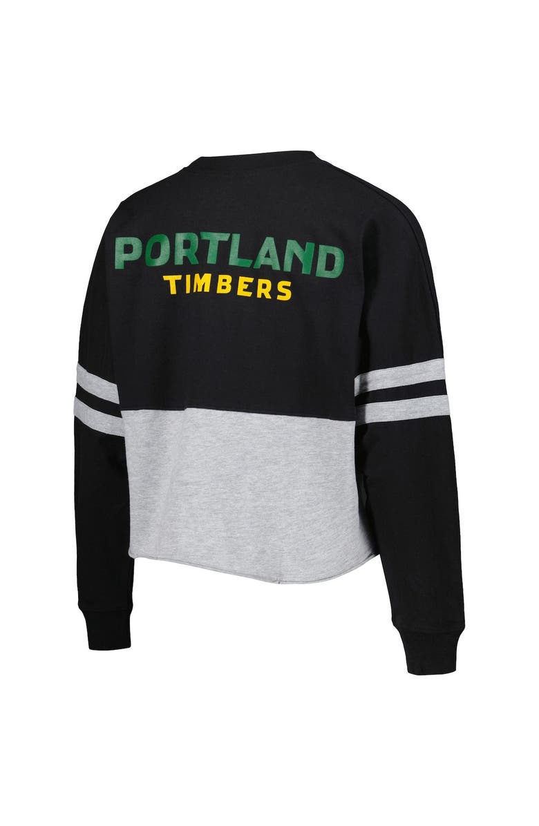 BOXERCRAFT Women's Black/Heather Gray Portland Timbers Cropped Retro Jersey Long Sleeve T-Shirt, Alternate, color, 