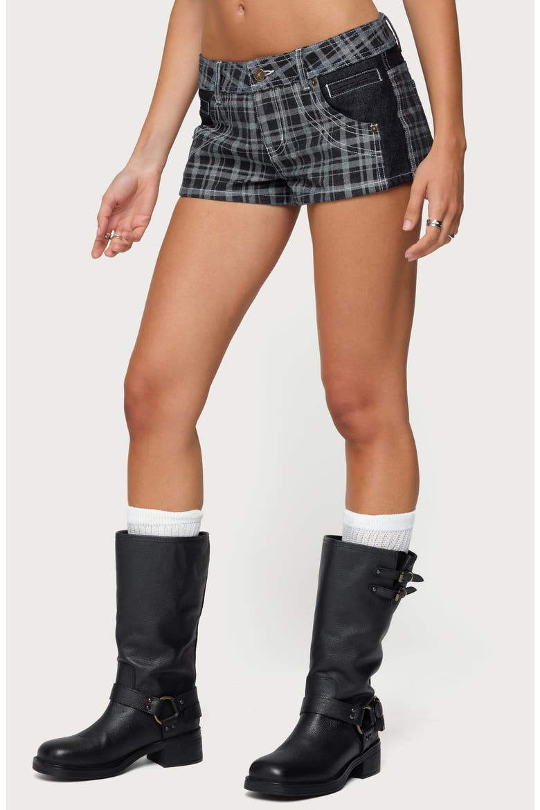 Carie Plaid Denim Shorts, Alternate, color, BLACK MULTI