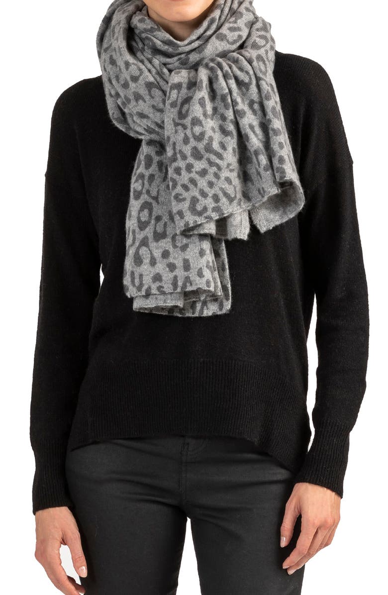 Amicale Leopard Print Cashmere Scarf, Main, color,