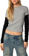 EDIKTED Layered Look Long Sleeve Cotton T-Shirt