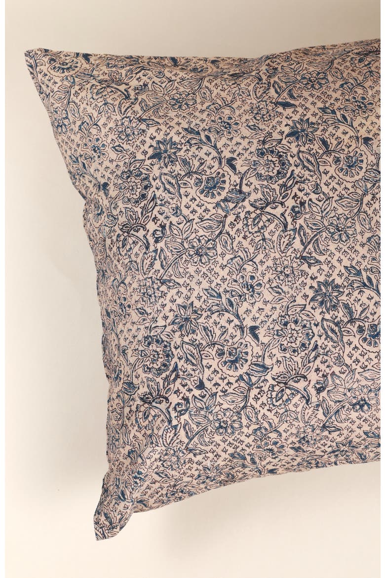 Azure Blue Kalamkari Handcrafted Pillow - Cover, Alternate, color, Blue Floral Pattern