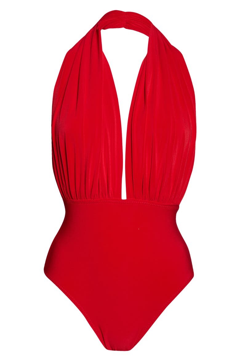 Halter Low Back One-Piece Swimsuit, Alternate, color, TIGER RED