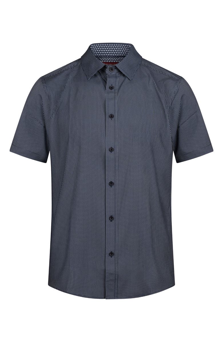 Report Collection Geometric Print 4-Way Stretch Short Sleeve Button-Up Shirt, Alternate, color, Indigo