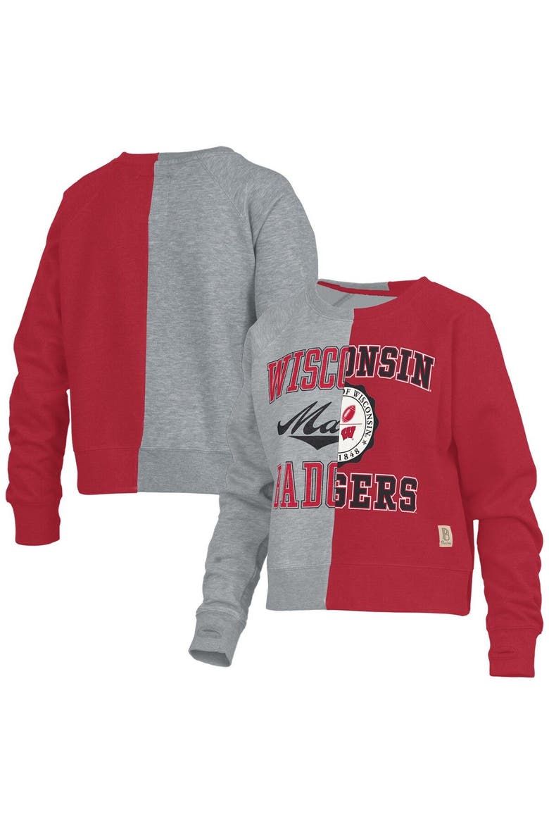 Women's Pressbox Heather Gray Wisconsin Badgers Half and Half Raglan Pullover Sweatshirt, Main, color, Heather Gray