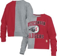PRESSBOX Women's Pressbox Heather Gray Wisconsin Badgers Half and Half Raglan Pullover Sweatshirt