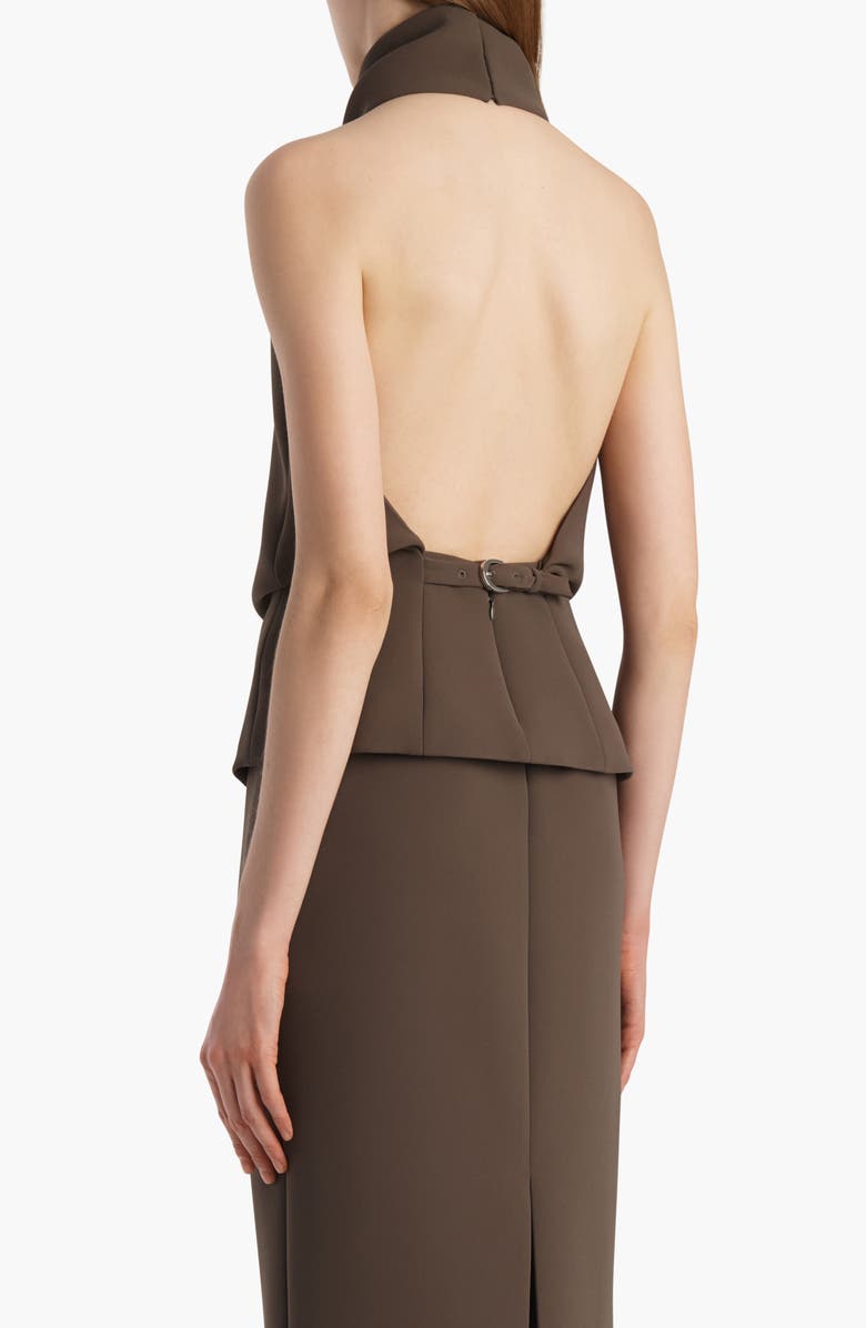 Khaite Rone Funnel Neck Double Face Crepe Halter Top, Alternate, color, Clove