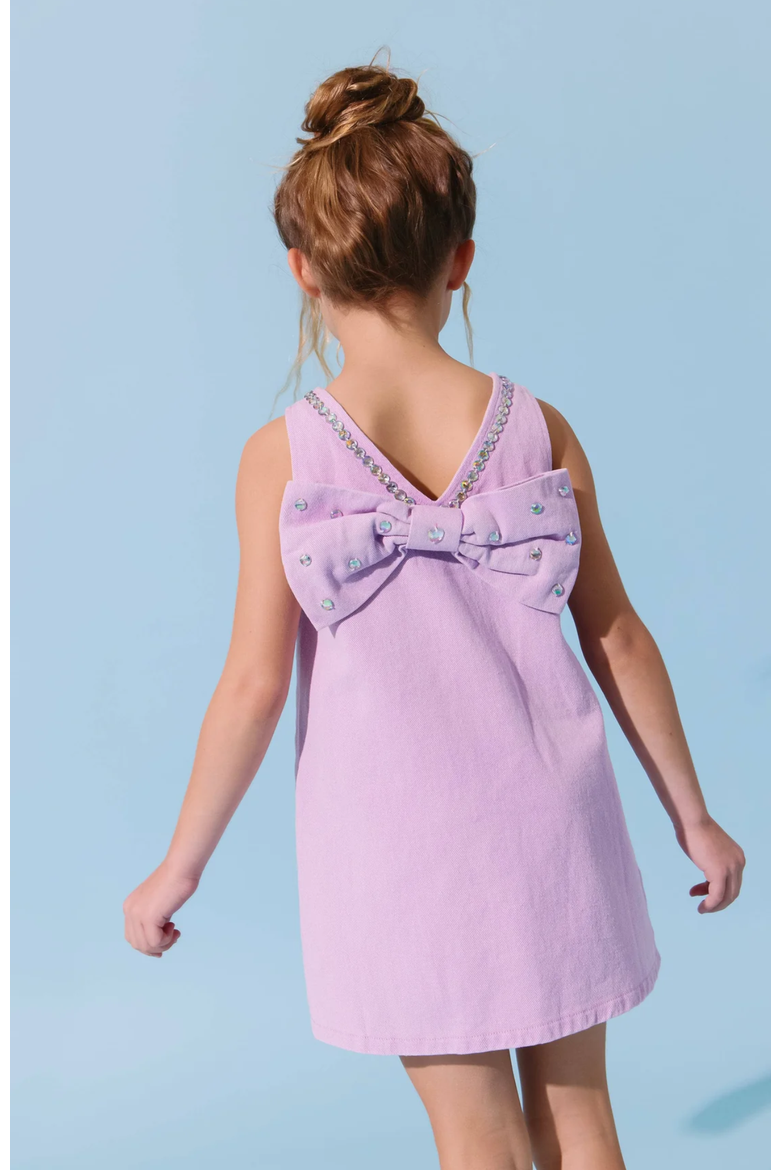 Crystal Heart Denim Bow Dress, Alternate, color, Purple