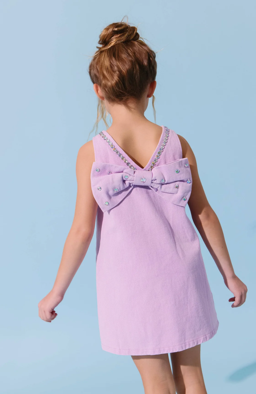 LOLA + THE BOYS LOLA + THE BOYS CRYSTAL HEART DENIM BOW DRESS