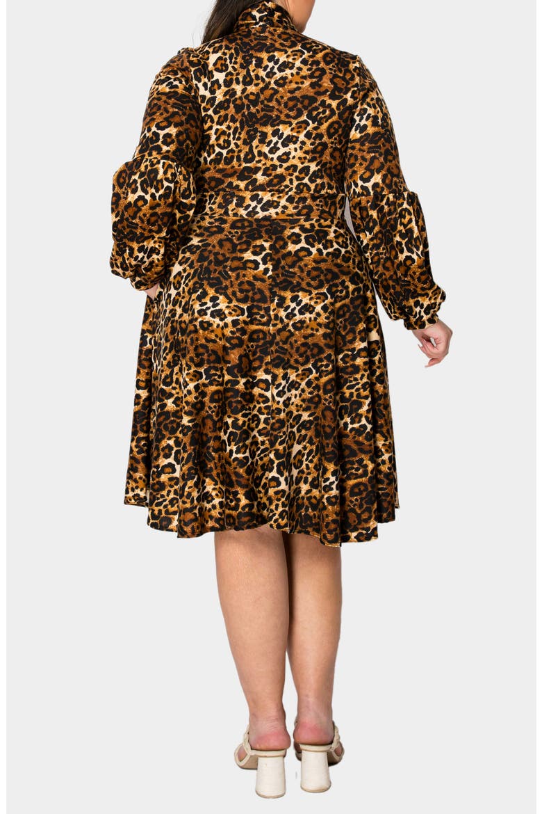 Zayleigh Leopard Print Tie Neck Long Sleeve Dress, Alternate, color, TAUPE