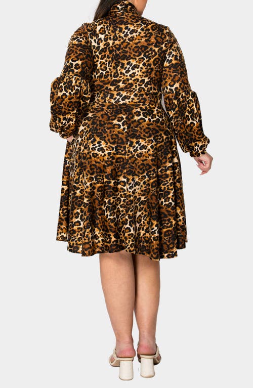 L I V D Zayleigh Leopard Print Tie Neck Long Sleeve Dress In Taupe