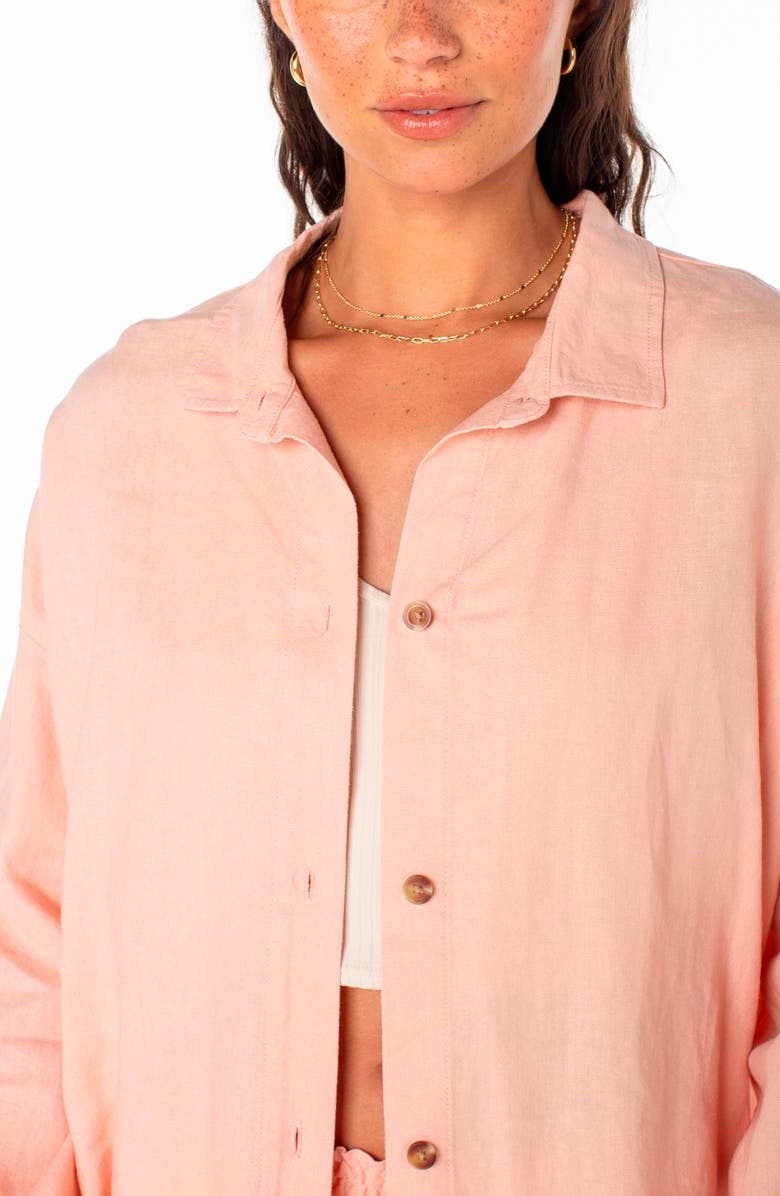 Roxy Morning Time Linen Blend Button-Up Shirt, Alternate, color, Rose Cloud Solid
