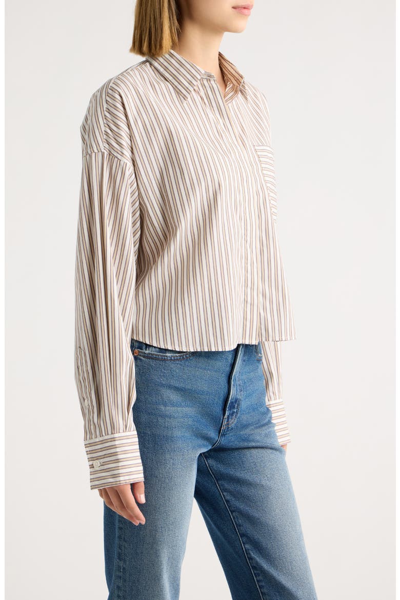 Marin Stripe Cotton Crop Button-Up Shirt, Alternate, color, TAN STRIPE