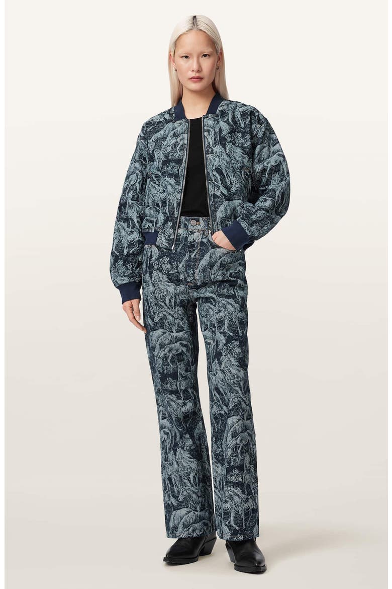 Kaytra Horse Print Denim Bomber Jacket, Alternate, color, PRINTED INDIGO