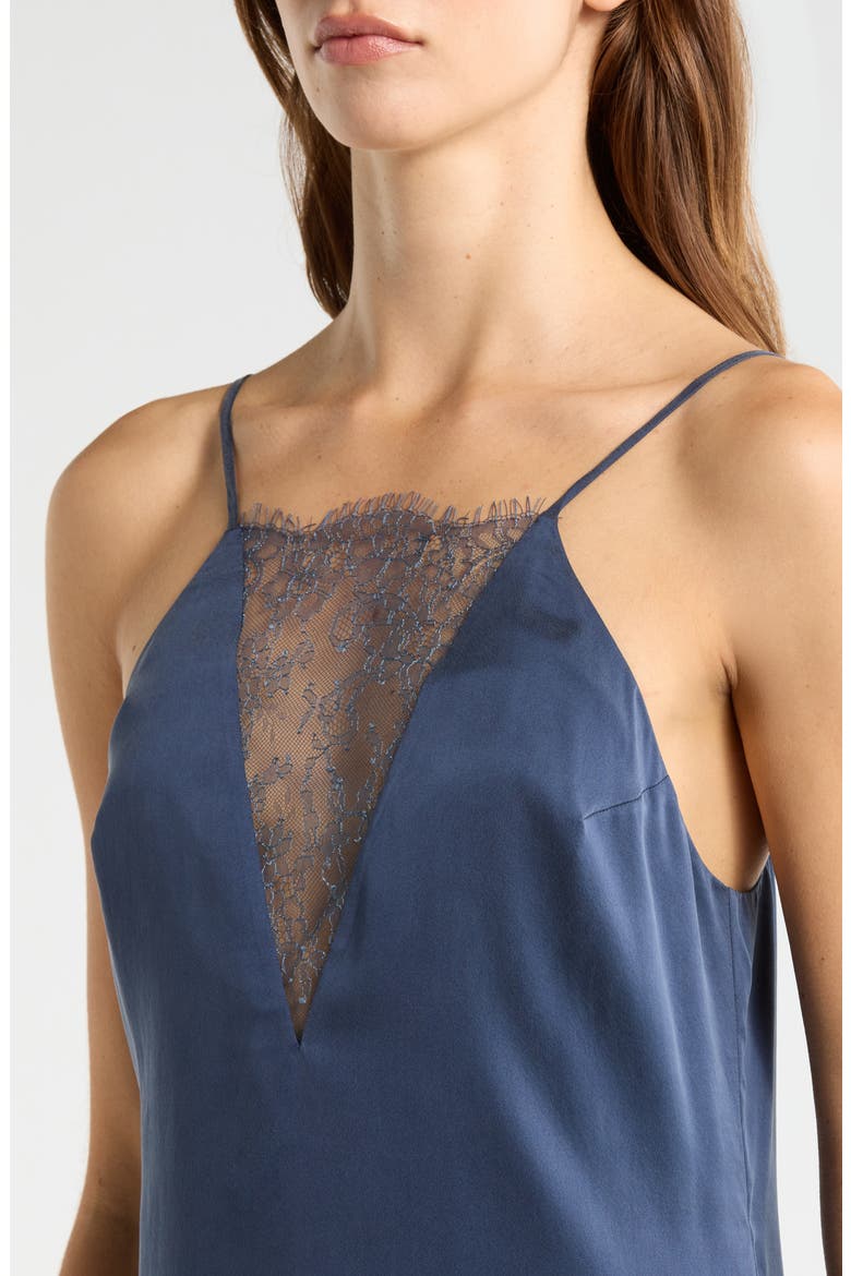 Lace Plunge Washable Silk Chemise, Alternate, color, DEEP BLUE