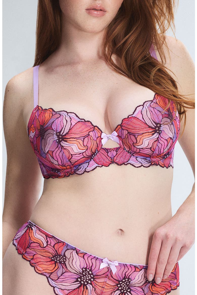Mosaic Floral Lace Unlined Demi Bra, Main, color, PURPLE OPAL