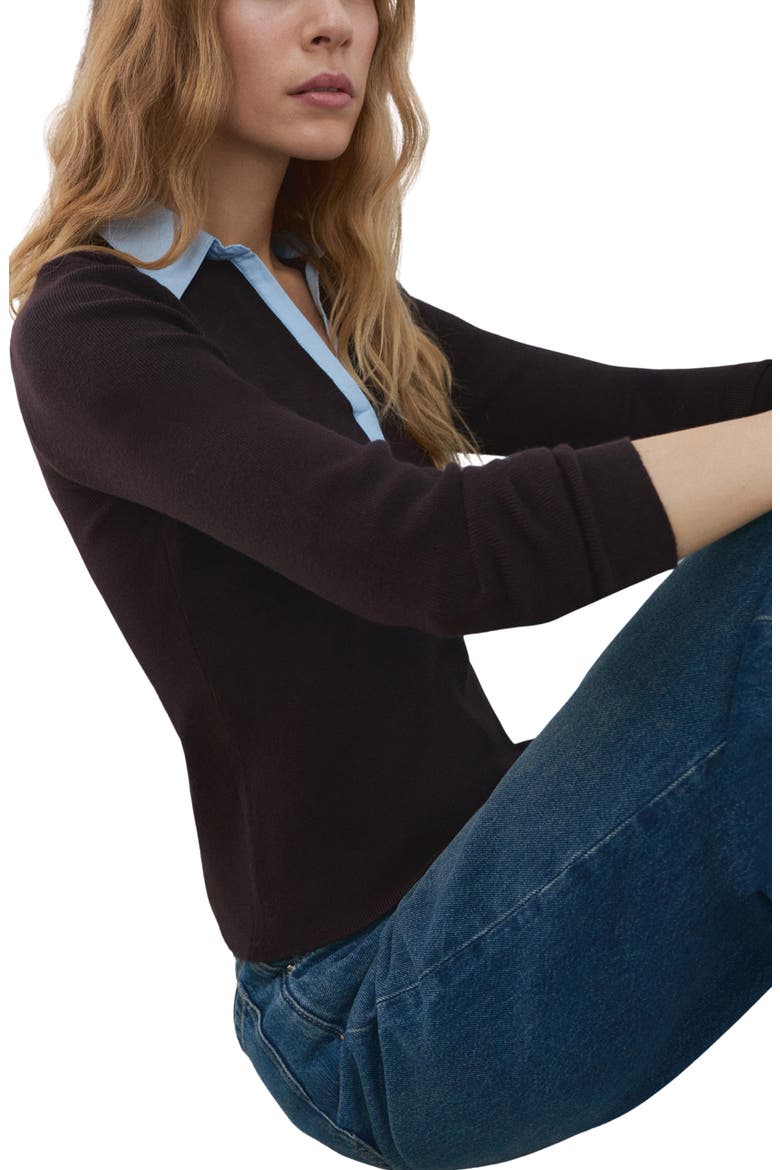 Mixed Media Collar Sweater, Alternate, color, CHOCOLATE