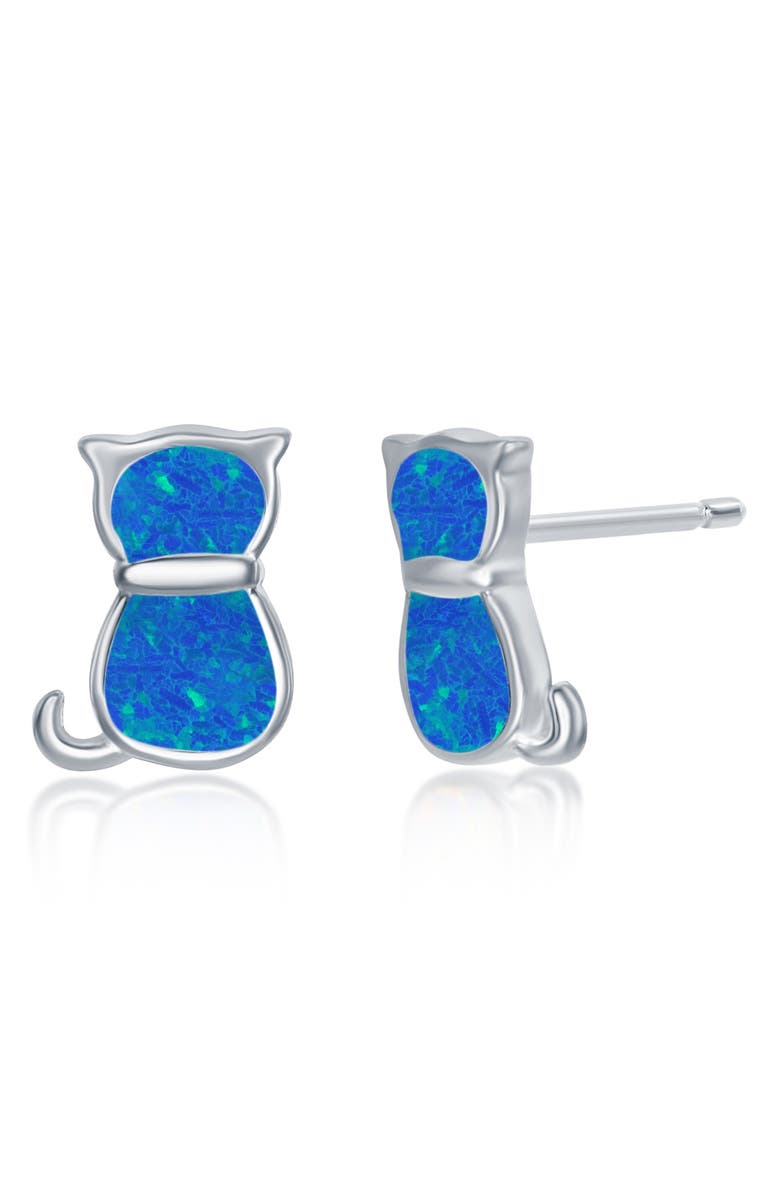 SIMONA Blue Inlaid Opal Cat Necklace & Earrings Set, Alternate, color, 