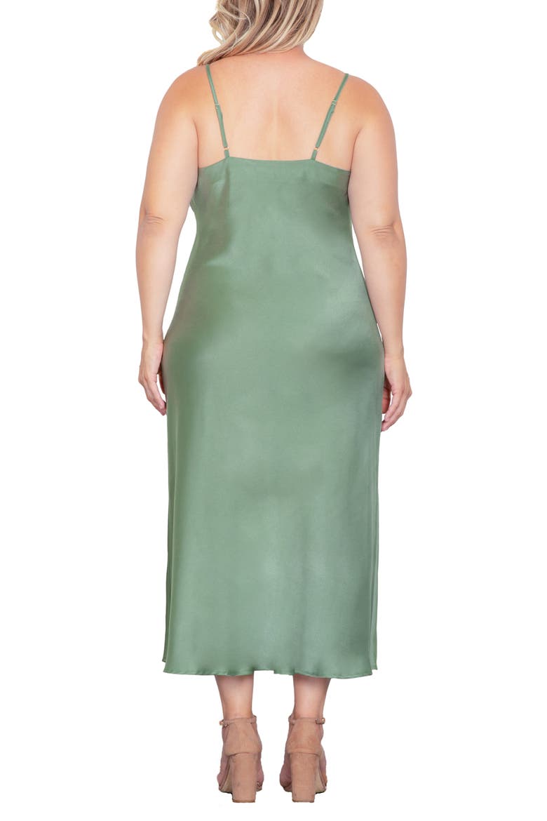 Cowl Neck Satin Dress, Alternate, color, BAY LEAF