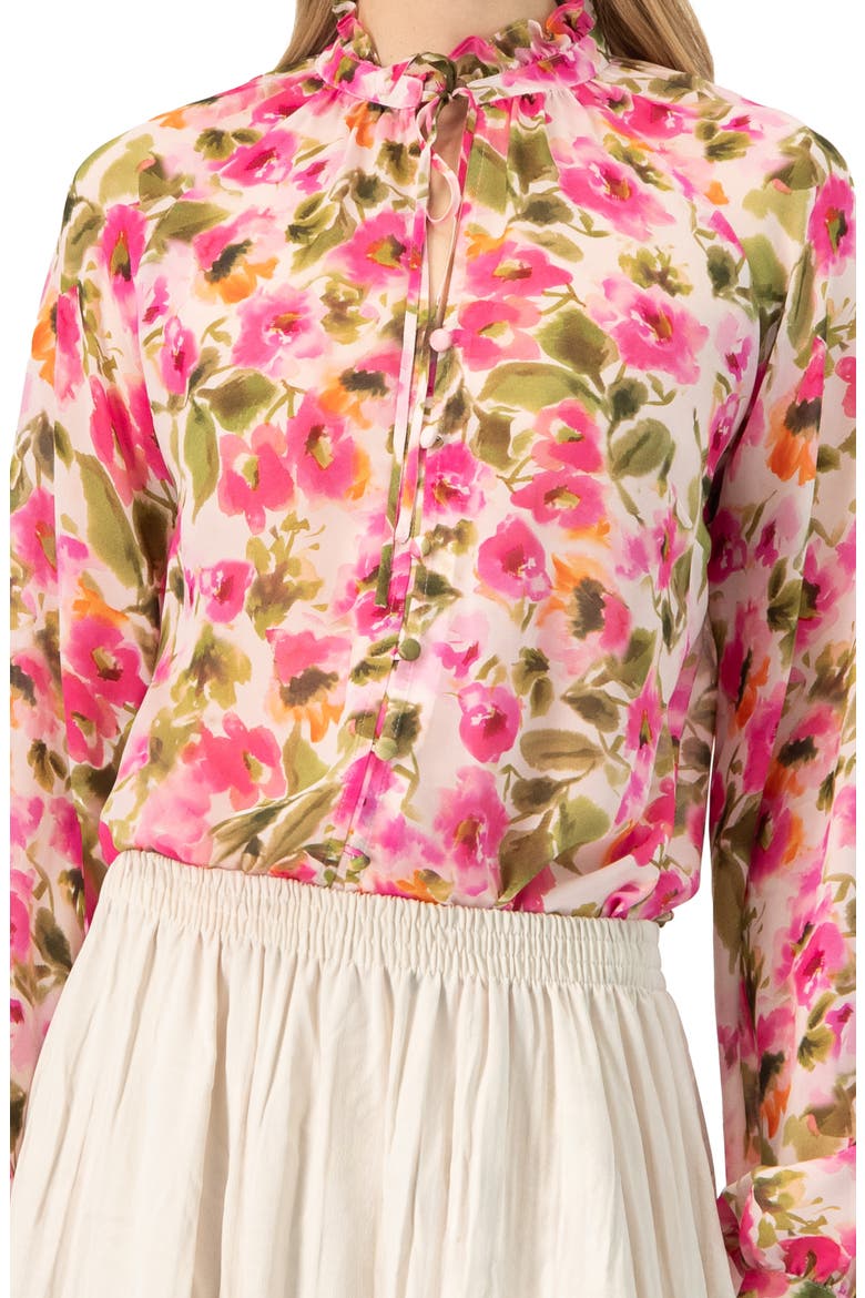 Floral High Neck Blouse, Alternate, color, Multicolor-Pink