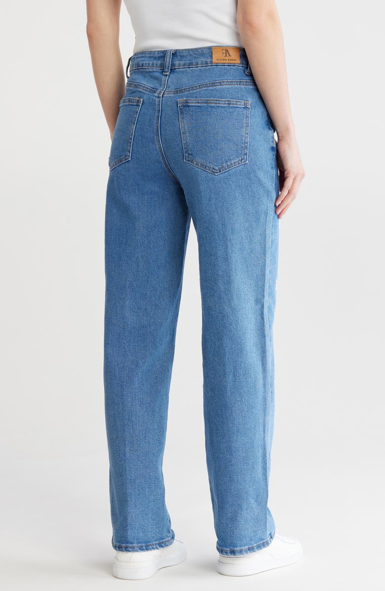 FLYING ANGEL Daisy Embroidered Straight Leg Jeans, Alternate, color,