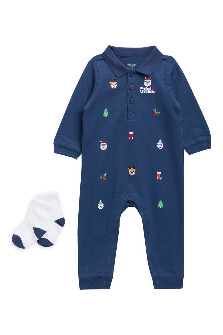 Kids' Festive Coverall & Socks Set, Main, color, BLUE