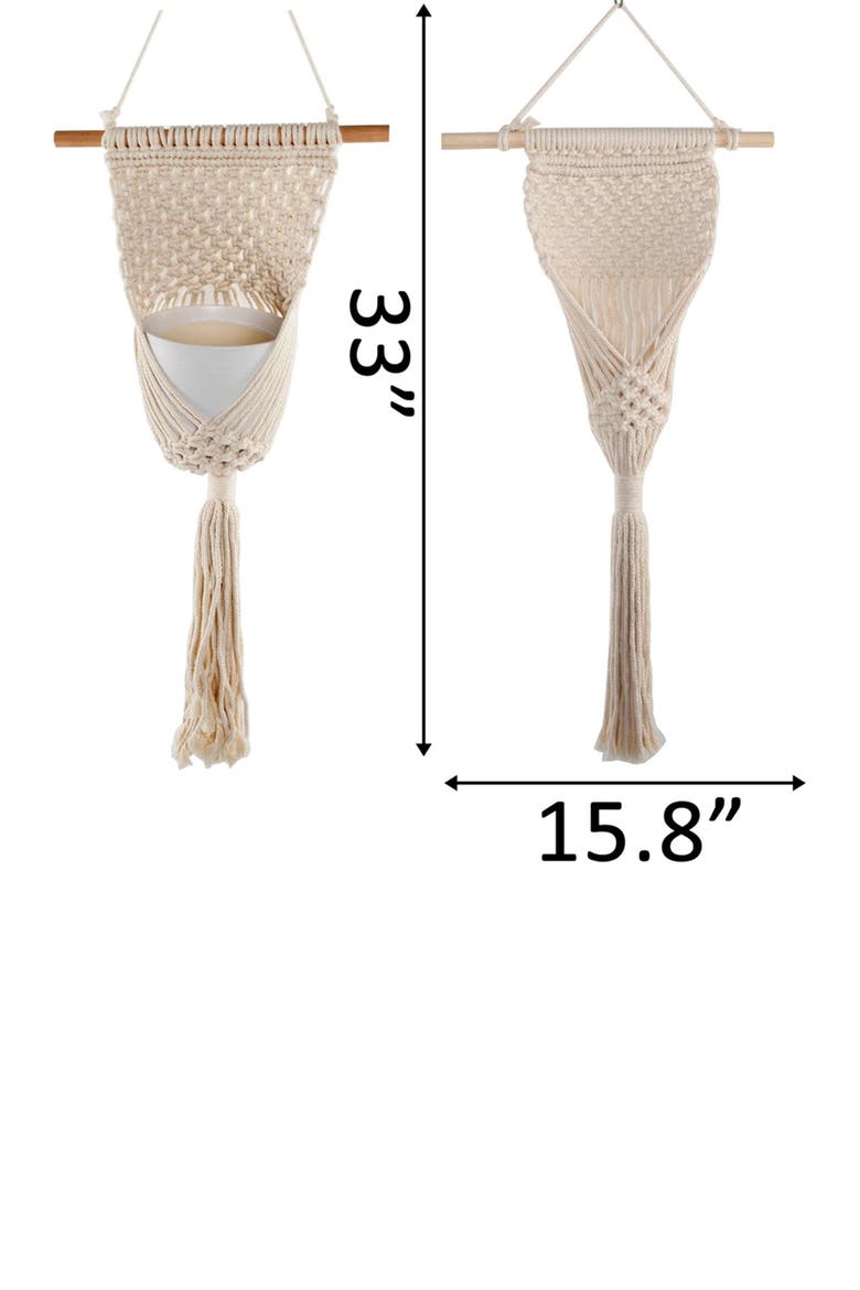 33" Macramé Plant Hanger, Alternate, color, WHITE