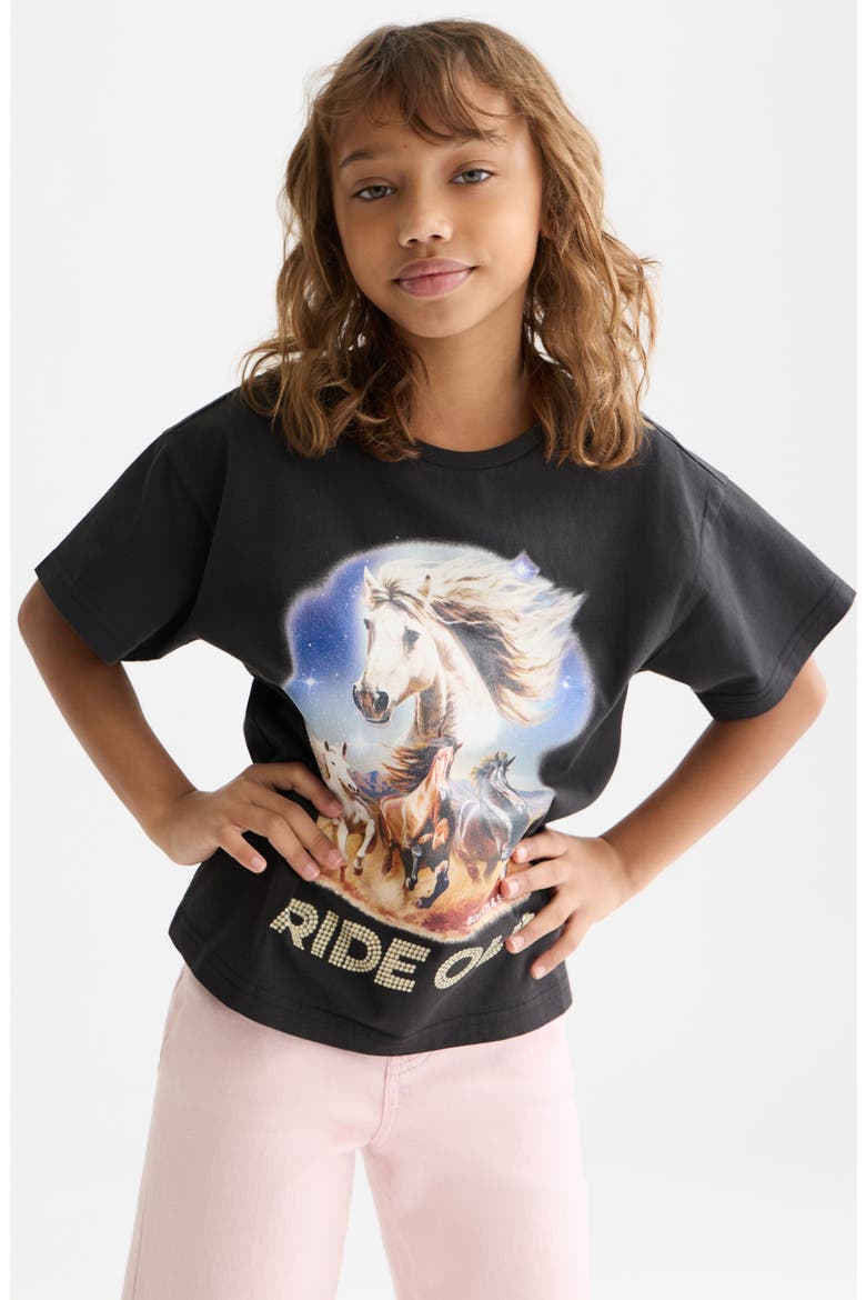 Kids' Horse Organic Cotton Graphic T-Shirt, Alternate, color, METEORITE