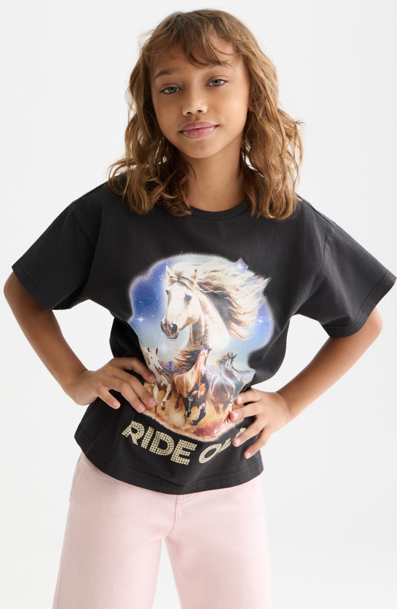 Scotch & Soda Kids' Horse Organic Cotton Graphic T-Shirt, Alternate, color, Meteorite