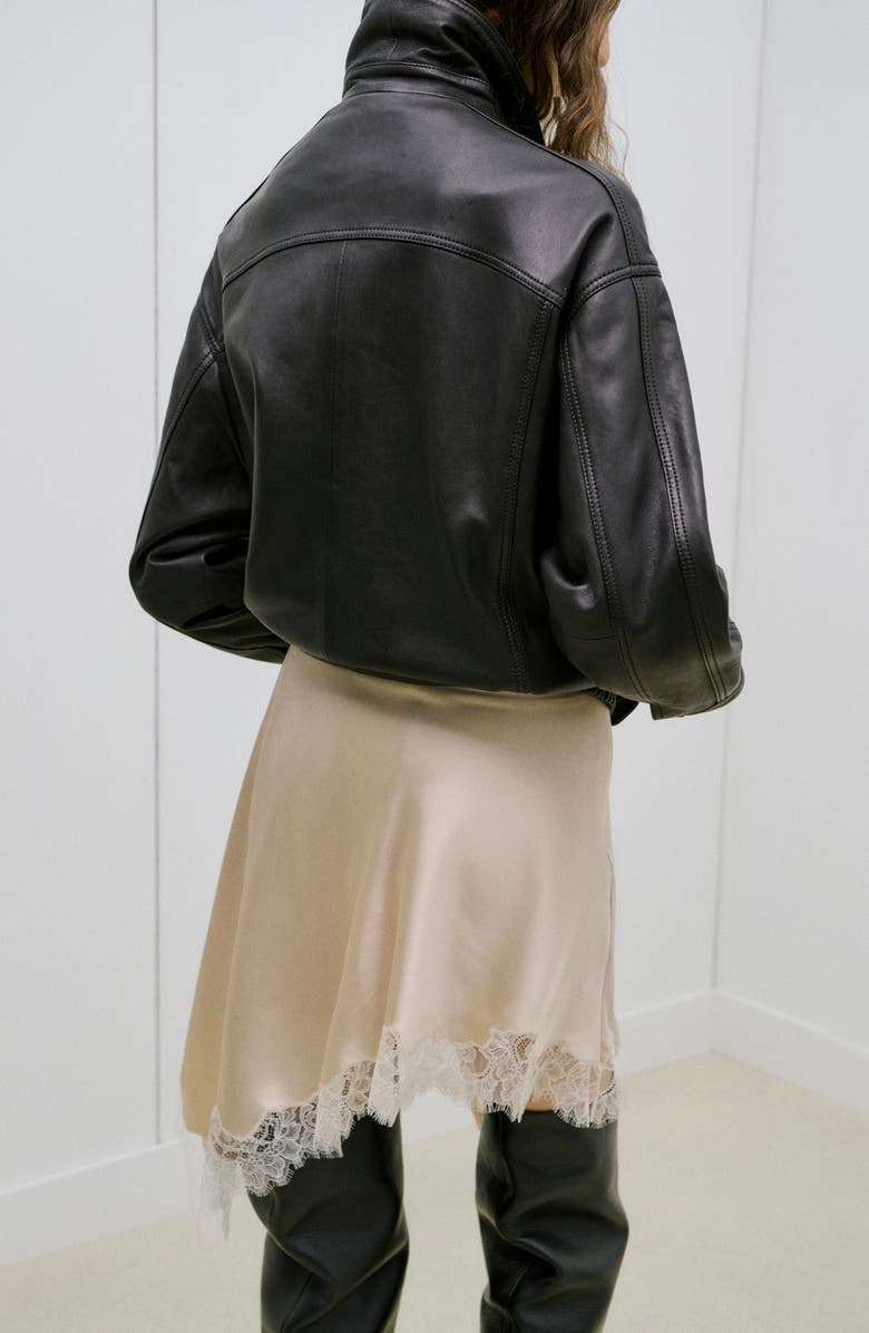 MANGO Lace Trim Satin Skirt, Alternate, color, Beige