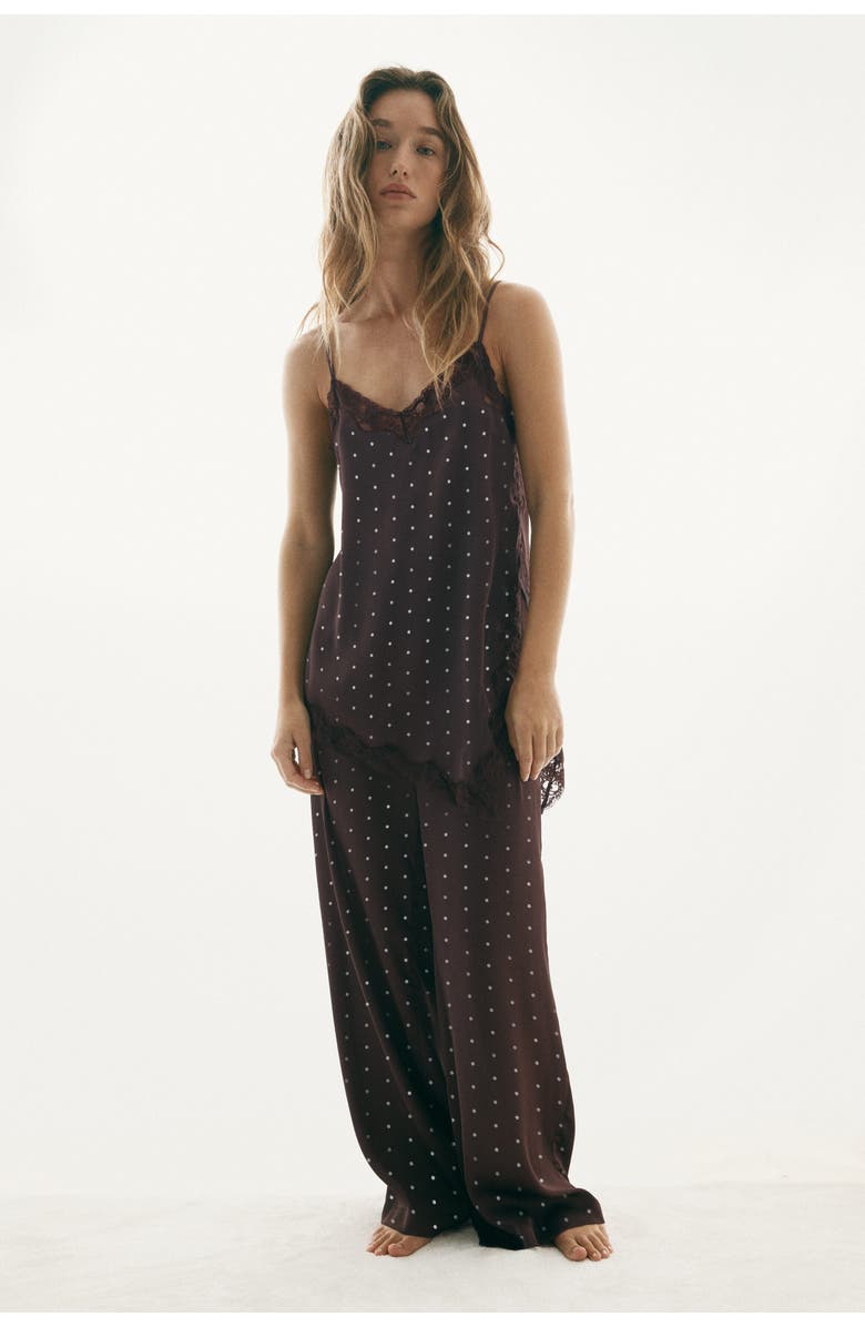 H&M Satin Pyjamas, Main, color, Dark Brown/Polka Dot