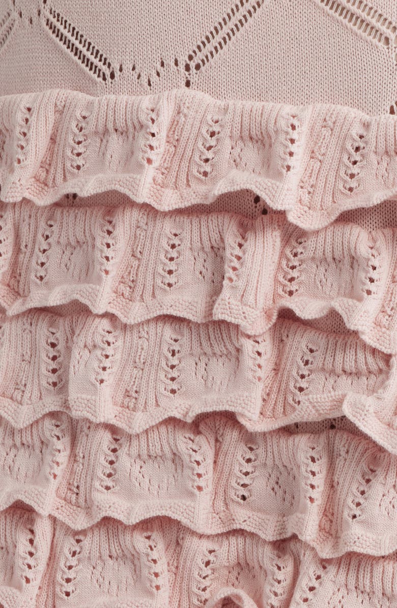 LoveShackFancy Kalliope Pointelle Ruffle Miniskirt, Alternate, color, Velour Pink