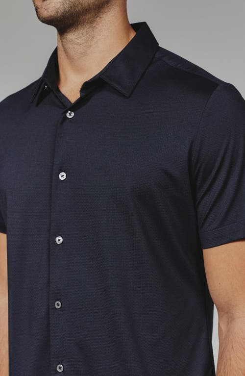 7 Diamonds Azoers Navy Short Sleeve Textured Knit Button-up Shirt In Multi