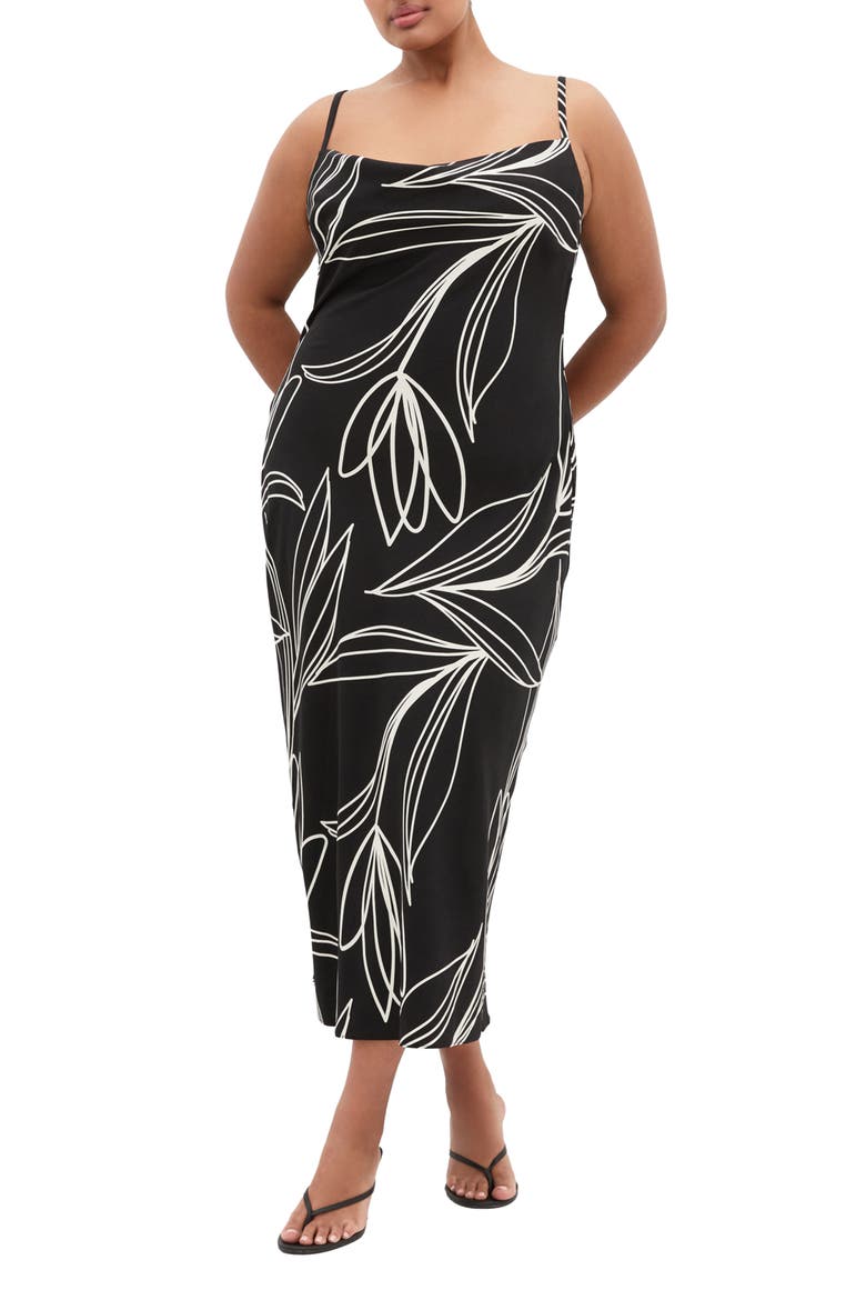 Sadie Floral Print Slipdress, Main, color, BLACK BLOOM