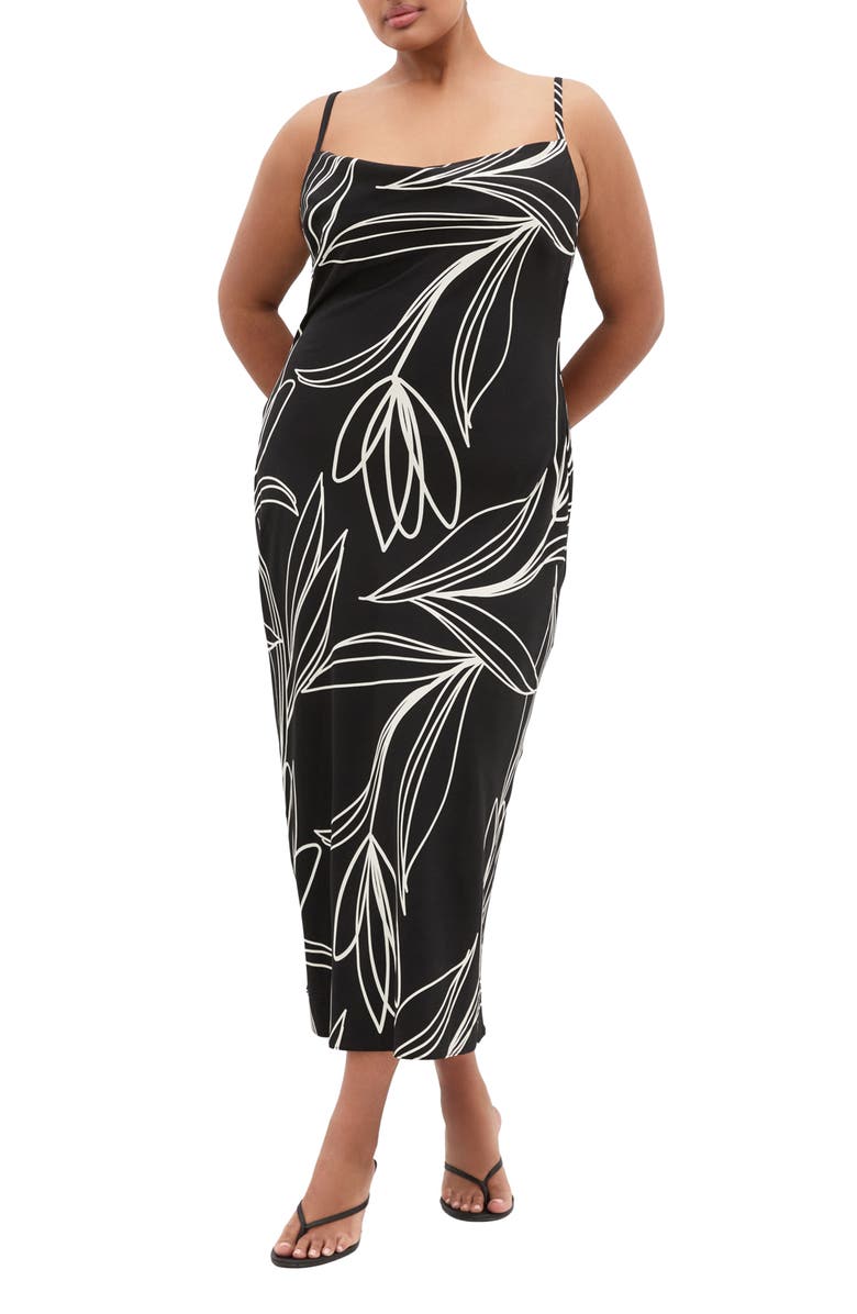 City Chic Sadie Floral Print Slipdress, Main, color, Black Bloom