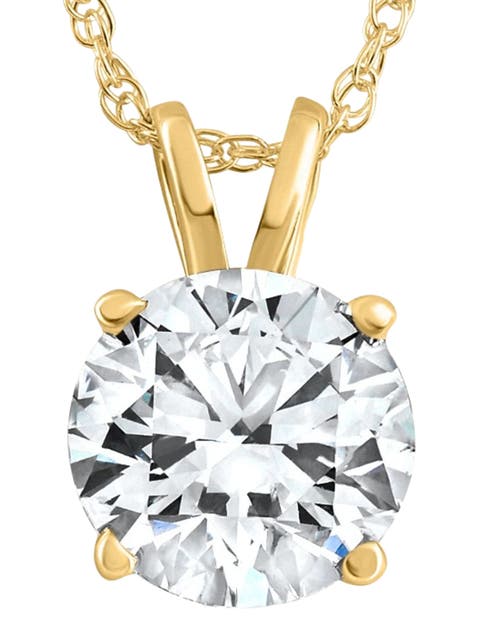 1 1/4Ct Lab Grown Solitaire Diamond Pendant Gold Necklace