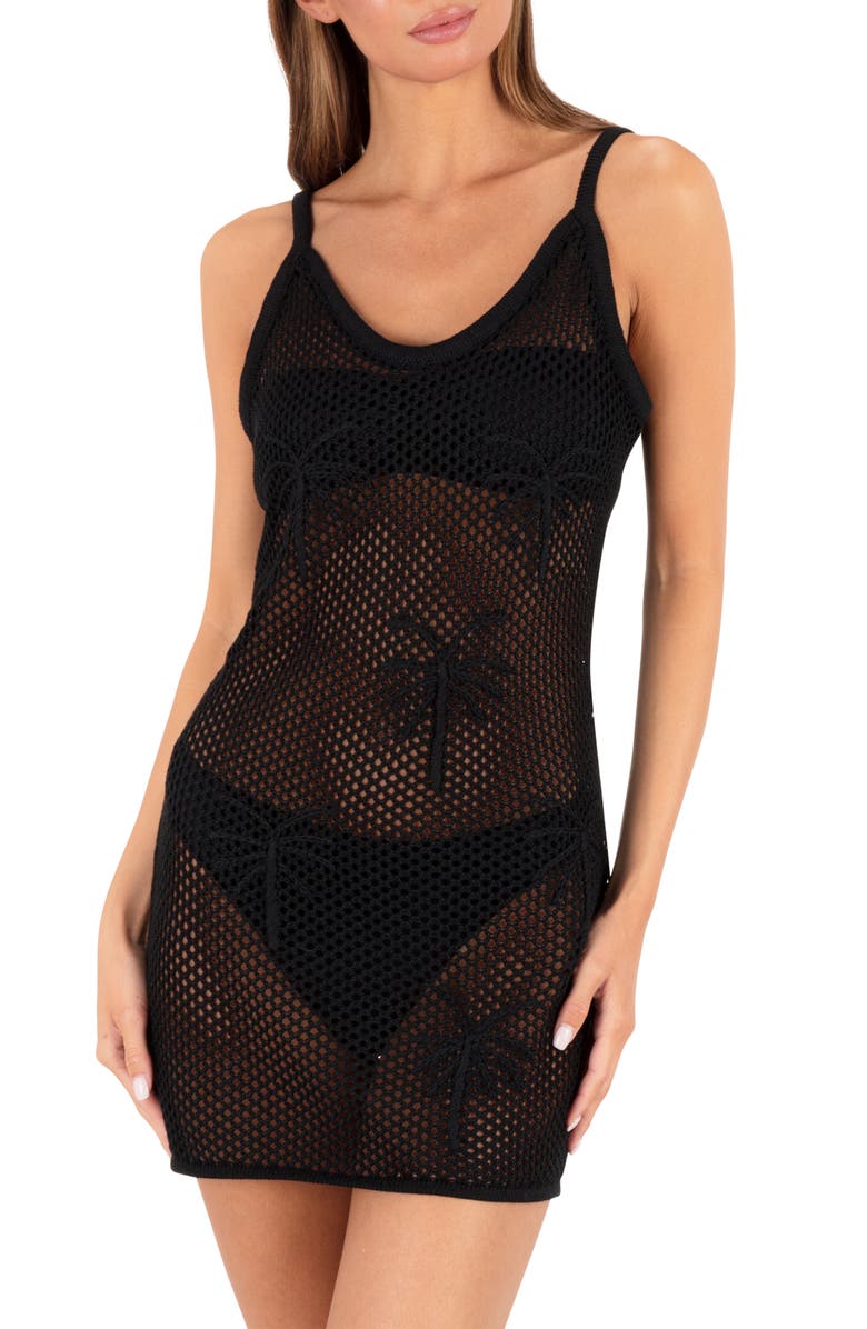 Hurley Embroidered Open Stitch Cover-Up Sundress, Main, color, Black