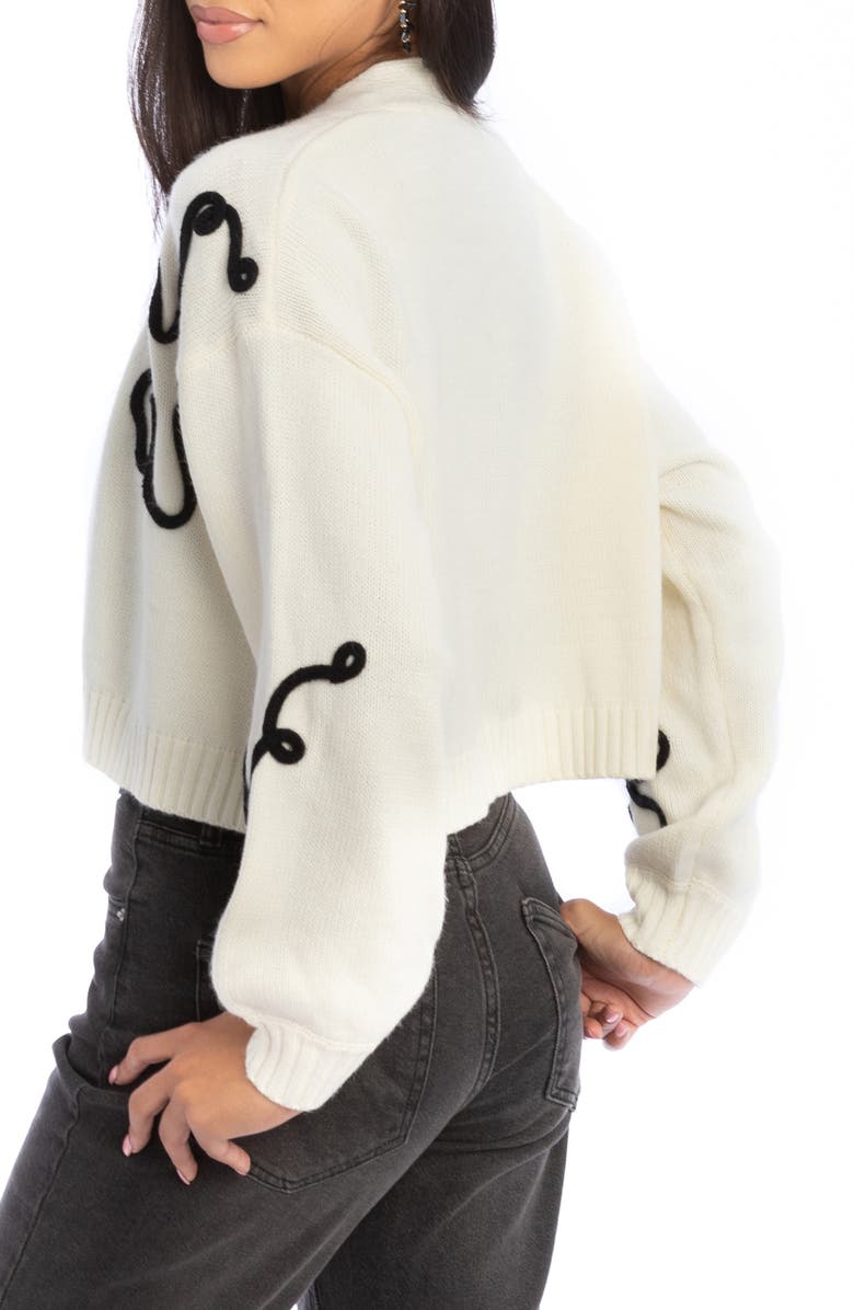 SAACHI Floral Squiggle Crop Cardigan, Alternate, color, White
