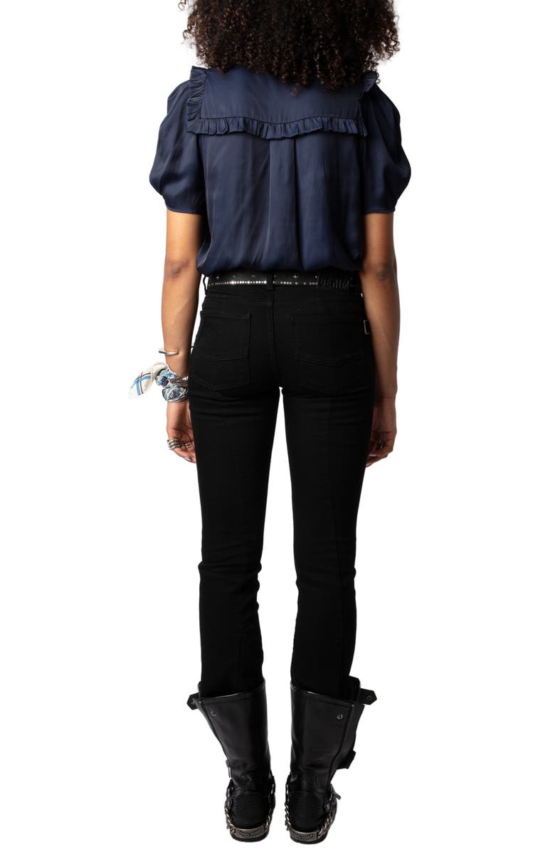 Zadig & Voltaire Twisty Satin Ruffle Top, Alternate, color, Sailor