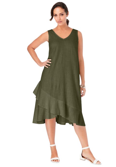 Linen Flounce Dress (Plus)