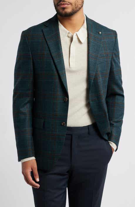 Jack Victor Midland Contemporary Fit Dark Teal Plaid Slub Wool Sport Coat