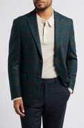 Jack Victor Midland Contemporary Fit Dark Teal Plaid Slub Wool Sport Coat