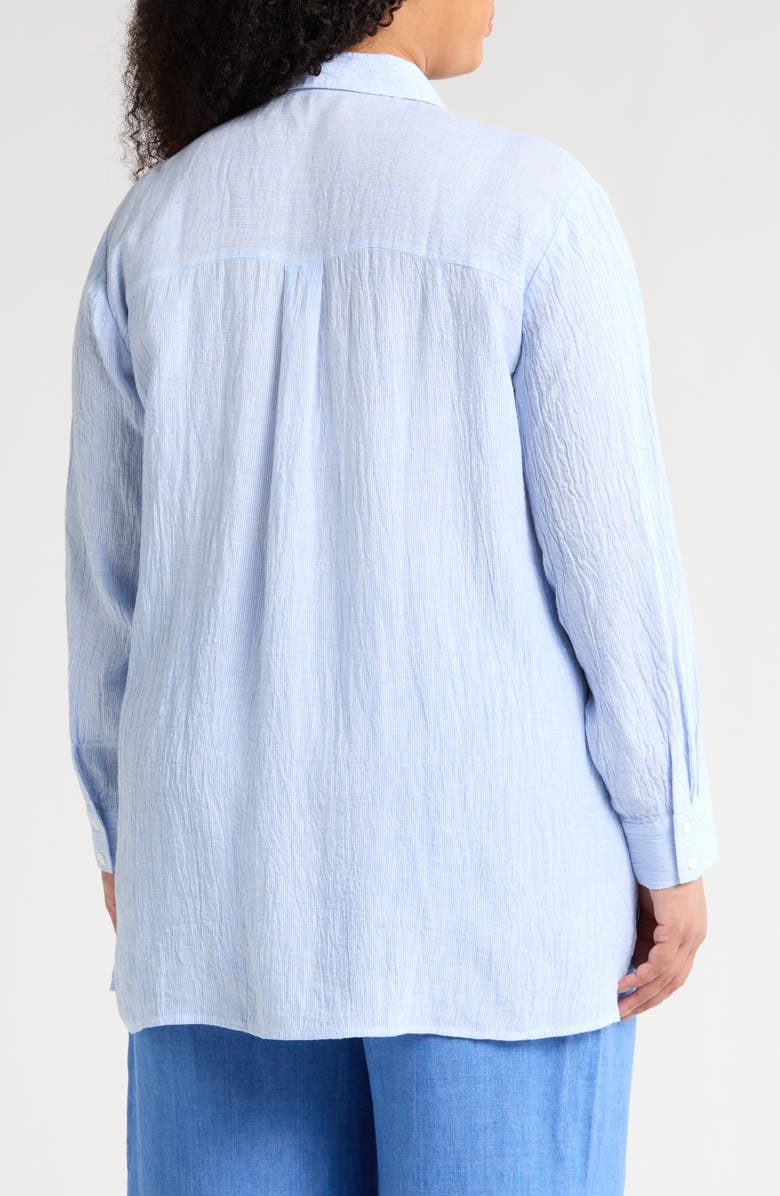 Eileen Fisher Classic Collar Organic Linen Long Button-Up Shirt, Alternate, color, Ultramarine