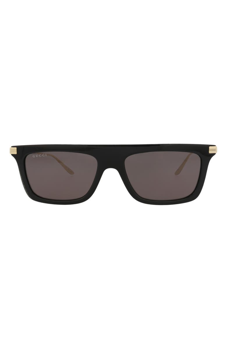 Gucci Novelty 55mm Rectangular Sunglasses, Main, color, Black Gold Grey