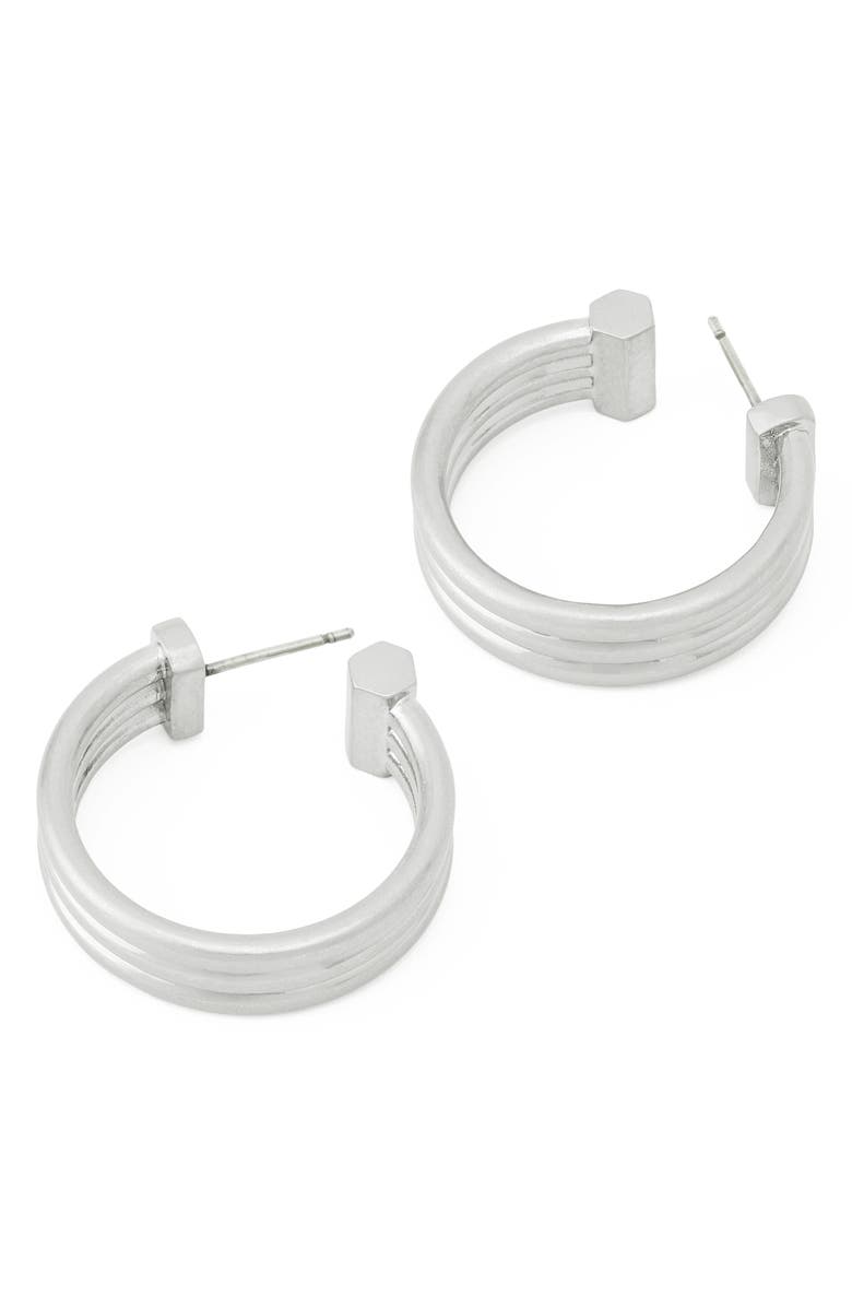 AllSaints Tube Hoop Earrings, Alternate, color, Warm Silver
