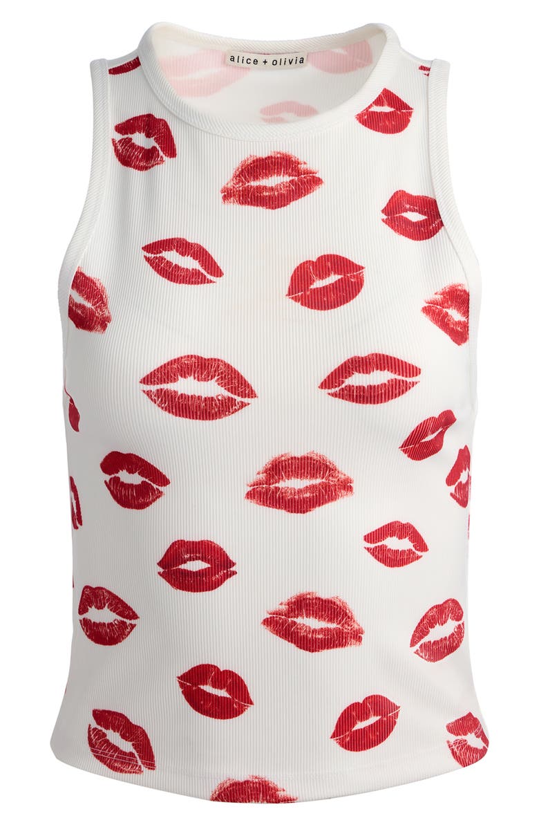 Alice + Olivia Allen Print Rib Tank Top, Alternate, color, Lips